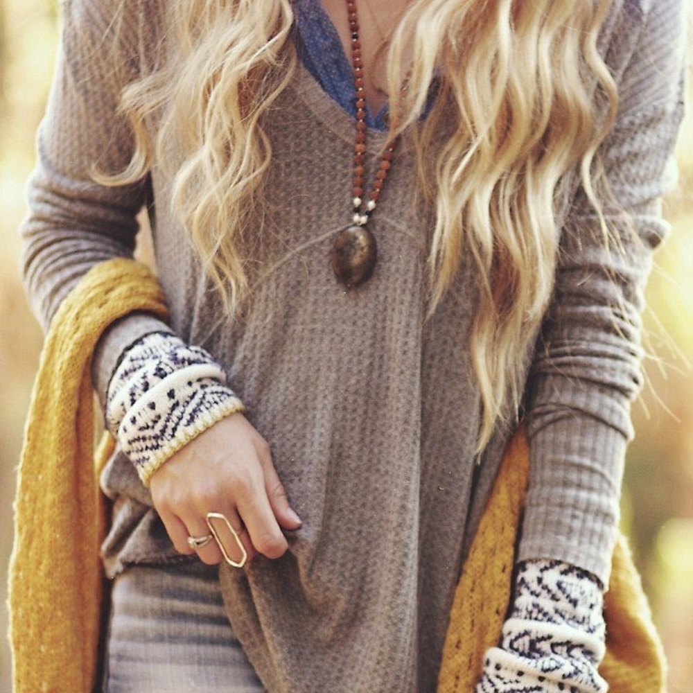 Free People Sunset Park Thermal Taupe Waffle - Picture 1 of 7